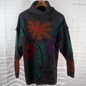 SUSANN D VINTAGE TURTLENECK LONG SLEEVE MULTI COLOR FLORAL SWEATER SIZE MEDIUM
